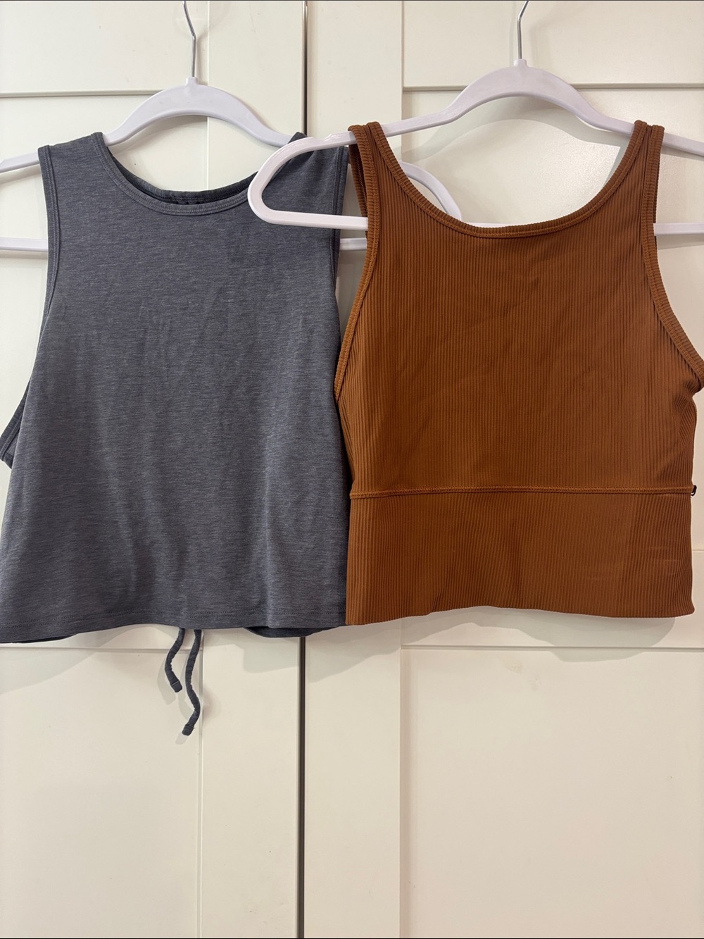 Two Lululemon Crop Tank Tops - Brown and Grey, S/4